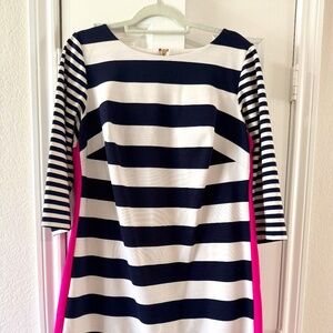 Eliza J 14W White/Navy/Pink Striped Dress